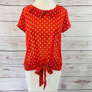 Dolled Up red polka dot sheer tie front blouse
